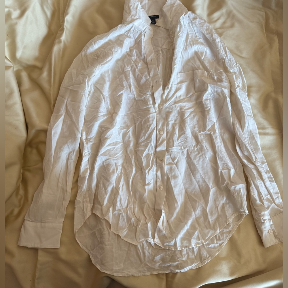 Ann Taylor Ivory Silk Button Down Blouse Women Medium Cream